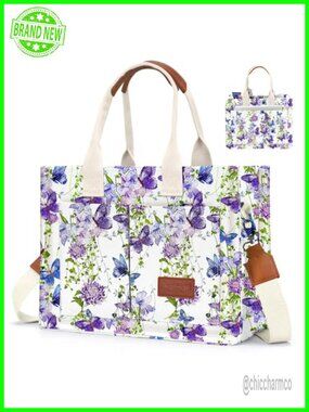 Canvas Tote Bag with Pockets Crossbody Shoulder Handbag for Work